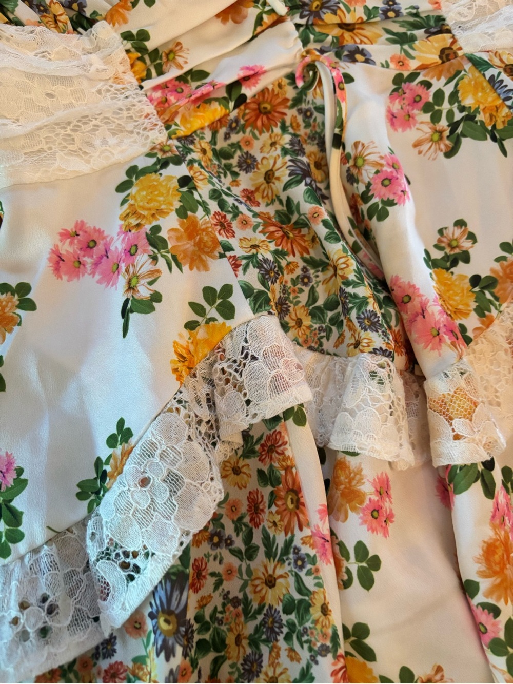 For Love And Lemons White Floral Mini Dress with Yellow & Pink Accents - Picture 4 of 9